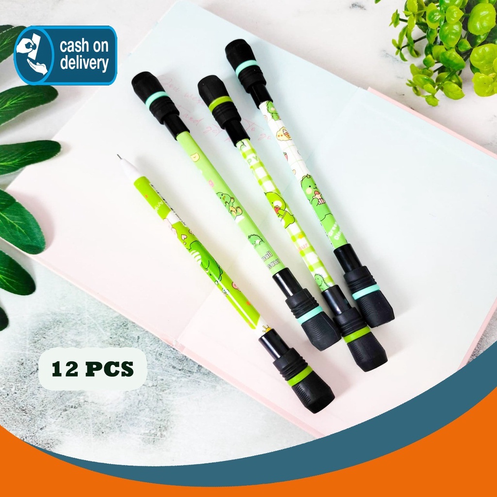 

SELUSIN PULPEN MAINAN PUTAR MAGNET DINOSAURUS ISI 12 PCS SPINNING ALAT TULIS BOLPOIN UNIK IMUT MURAH PEN GEL KARAKTER LUCU MURAH PENA