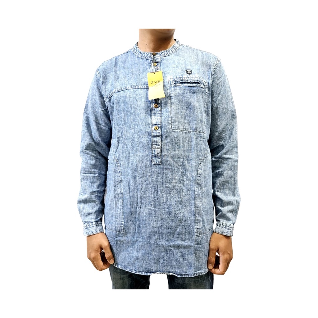 Baju Koko Pria Style Muslim KekinianTerbaru Kurta Pakistan Lengan Panjang Bahan Denim Premium Branded Bisa Bayar di Tempat