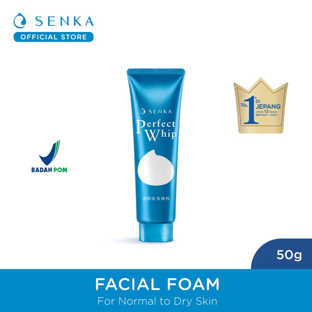 (BPOM Original) SENKA Perfect Whip Facial Foam Biru 50gr / 120gr - Melembutkan, Melembabkan, Mencerahkan Kulit Pembersih Wajah Jepang SENKA biru kemasan kecil besar