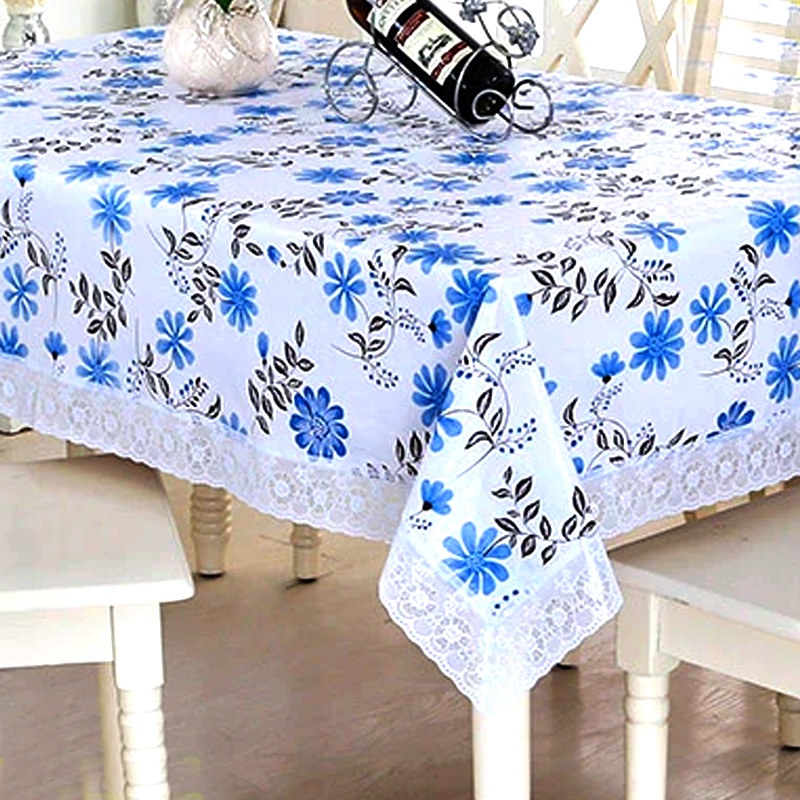 TAPLAK MEJA MAKAN MEWAH PLASTIK ANTI AIR OVAL/PERSEGI 100x137cm taplak meja makan renda anti air