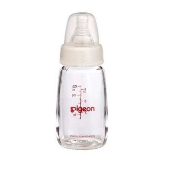 Pigeon Botol Gelas 120ml Slim Neck With Silicone Nipple Size S / Newborn Baby Bottle Botol Kaca Pigeon 120 ml