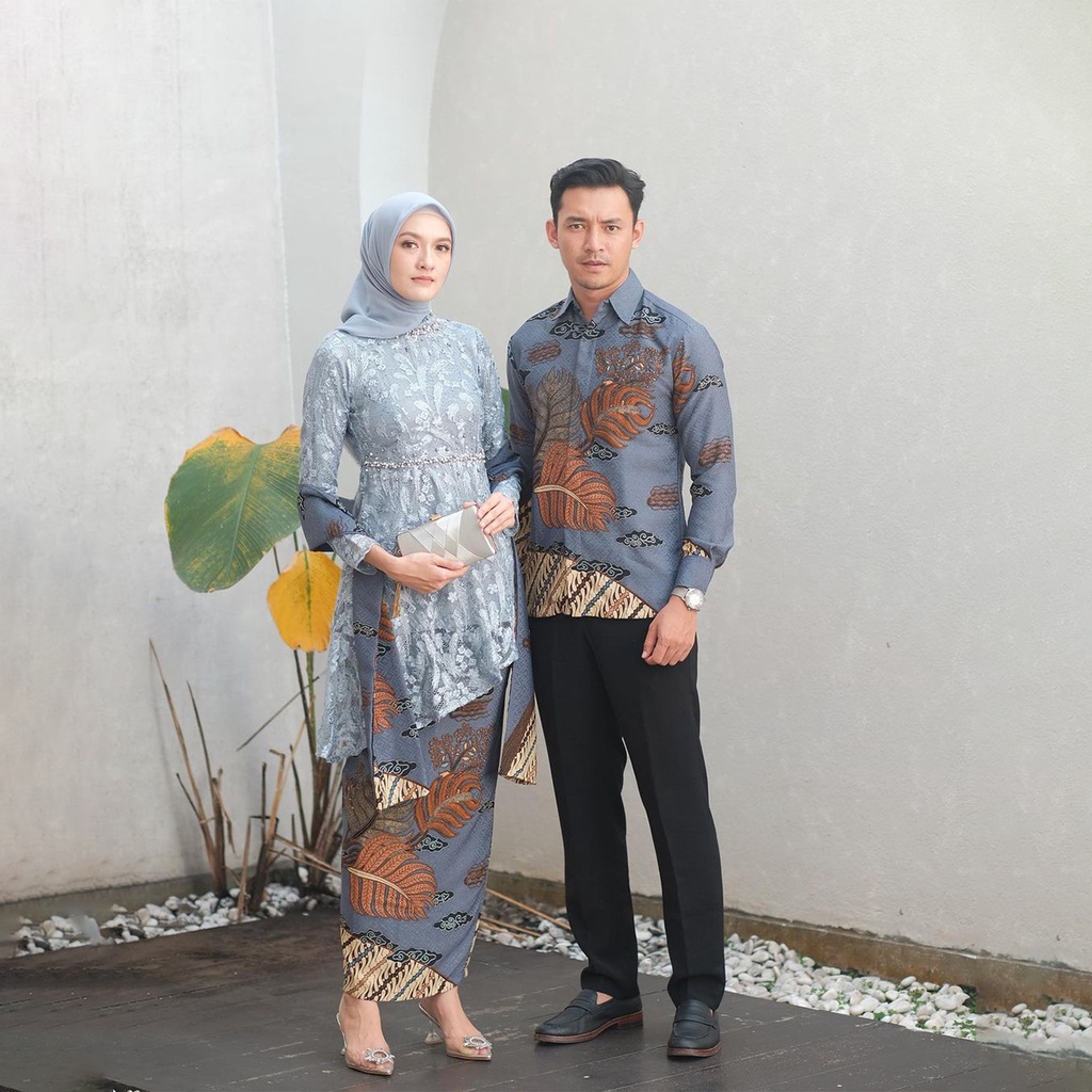 NAYAKA BATIK - Batik Couple Batik Modern Nala Kebaya Kondangan Lamaran Wisuda Baju Couple Tunik Kebaya Brukat Mutiara Lengan Panjang
