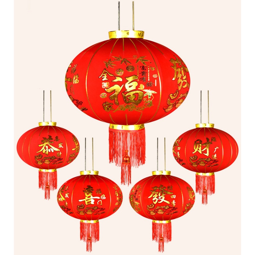 Lampion Imlek Motif Kain BLUDRU HOKI #100 BESAR Lantern Dekorasi Hiasan Pesta Tahun Baru Cina Indoor Outdoor