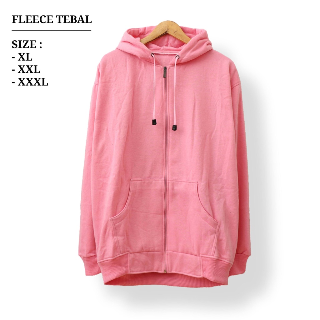 Jaket Jumbo Polos Zipper Pria Wanita Cewek Cowok XXXXL Hoodie Big Size Oversize Ld 130 Import