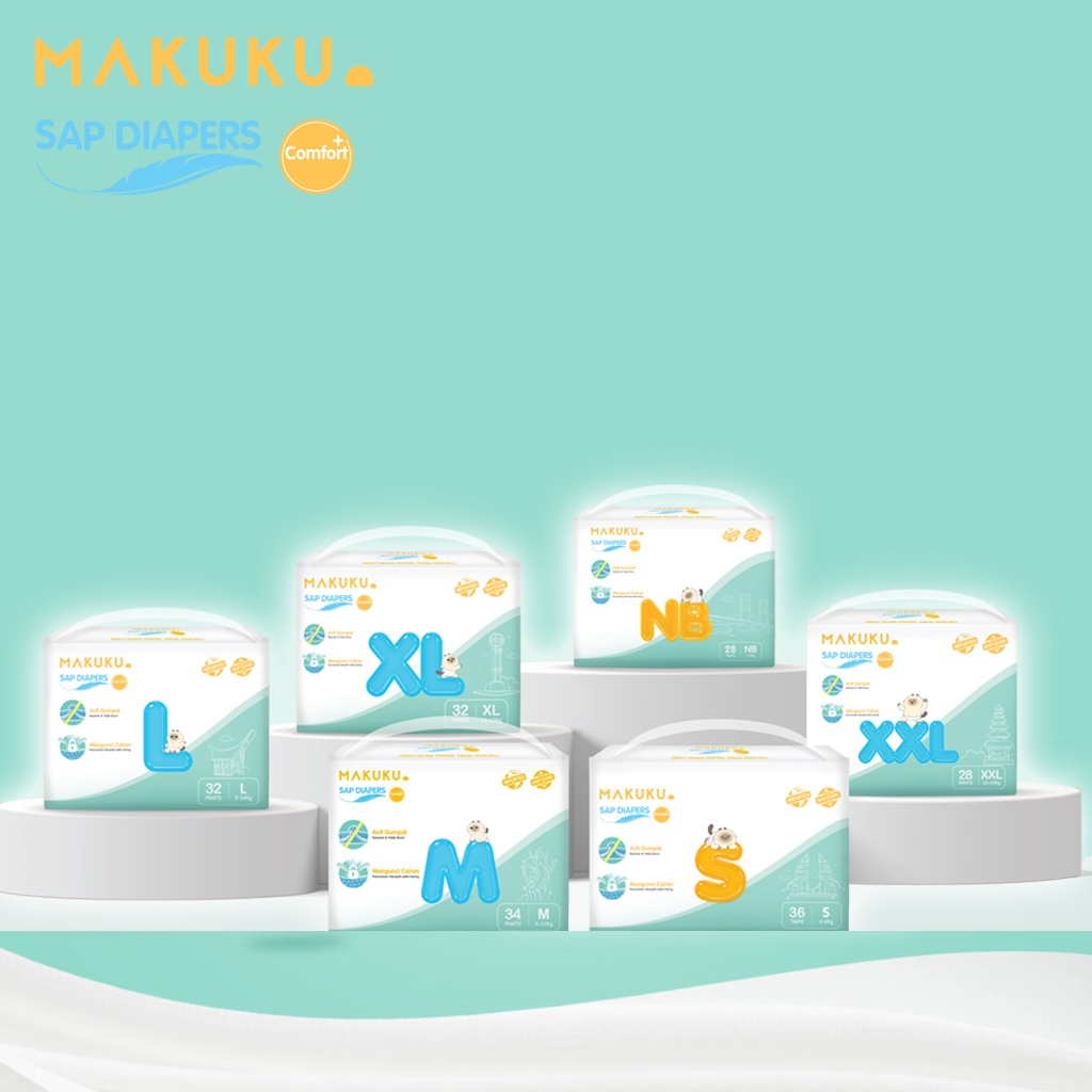 [BabyFriendly] MAKUKU SAP Diapers Comfort+ Tape NB28 S36 M34 L32 L34 XL32 XXL28 Popok bayi Tipis SAP anti gumpal cepat kering