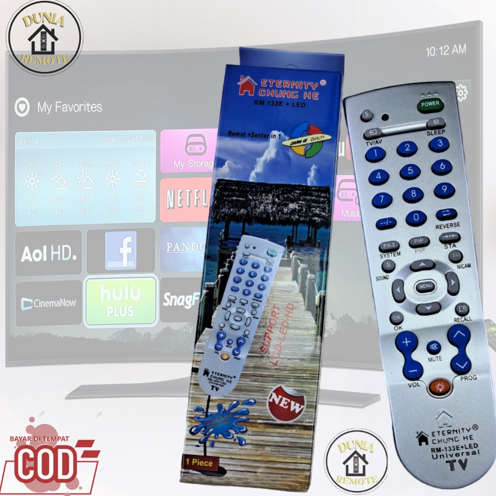 Remote Multi TV Universal Tabung LCD LED Chunghe RM 133E +LED Senter