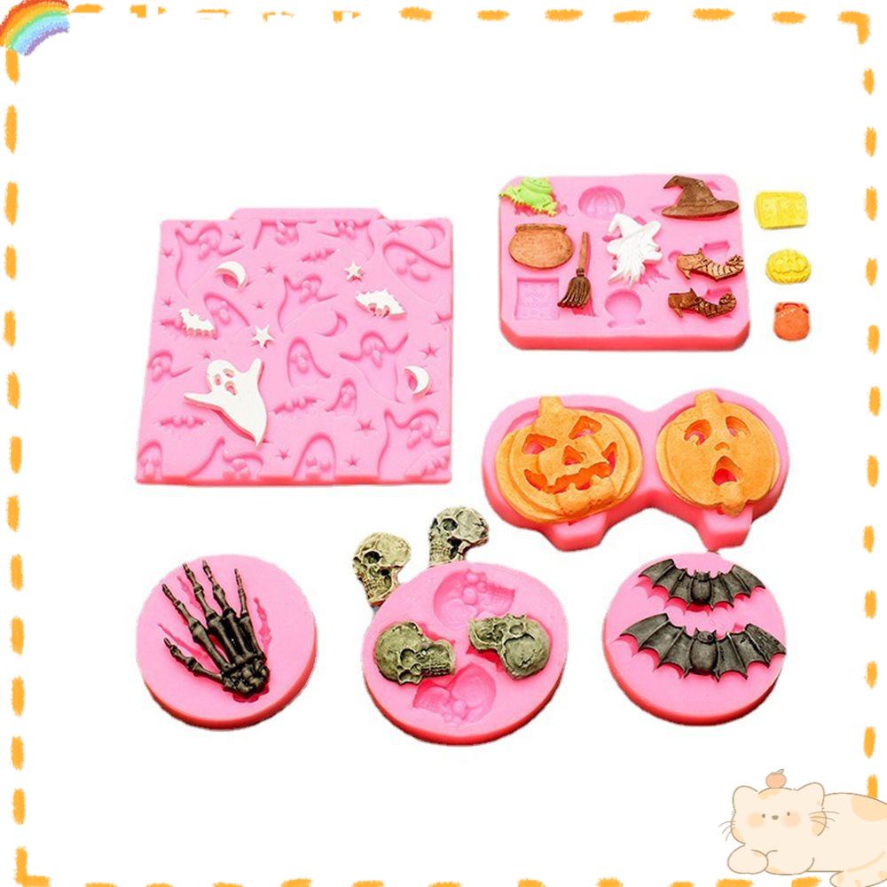 Solighter Halloween Cetakan Coklat Kerajinan DIY Handmade Tangan Kerangka Spider Pumpkin Membuat Kue Sapu Clay Molds