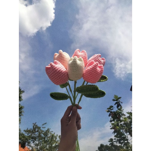 Tulip crochet flower /Bunga rajut tulip (pertangkai)