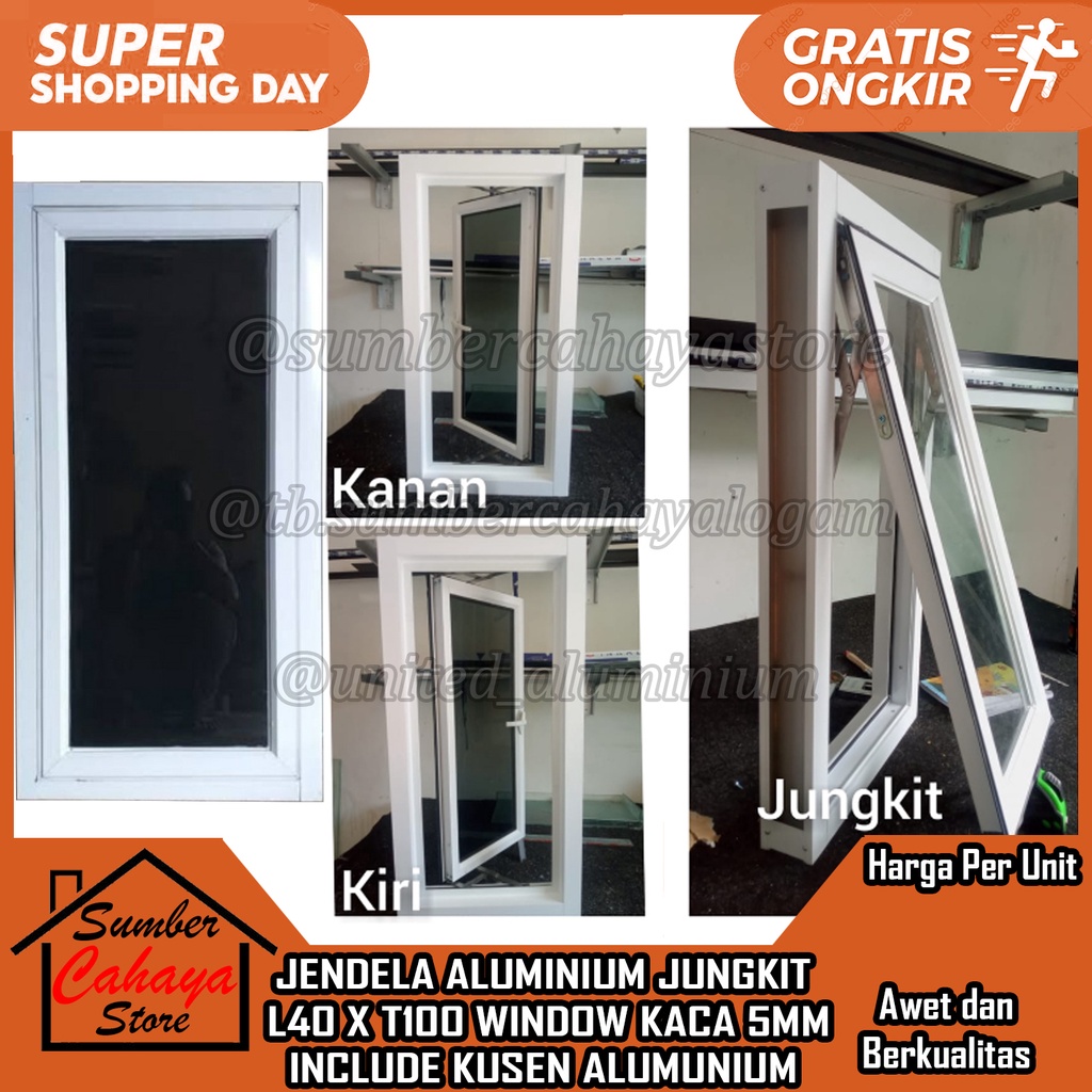 JENDELA ALUMINIUM SWING JUNGKIT L40 X T100 1 DAUN WINDOW SINGLE ALUMUNIUM ALMINIUM ALMUNIUM 40X100 4