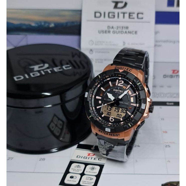 Jam Tangan Pria Digitec Rantai Original DA2131 Dual Time Water Resist