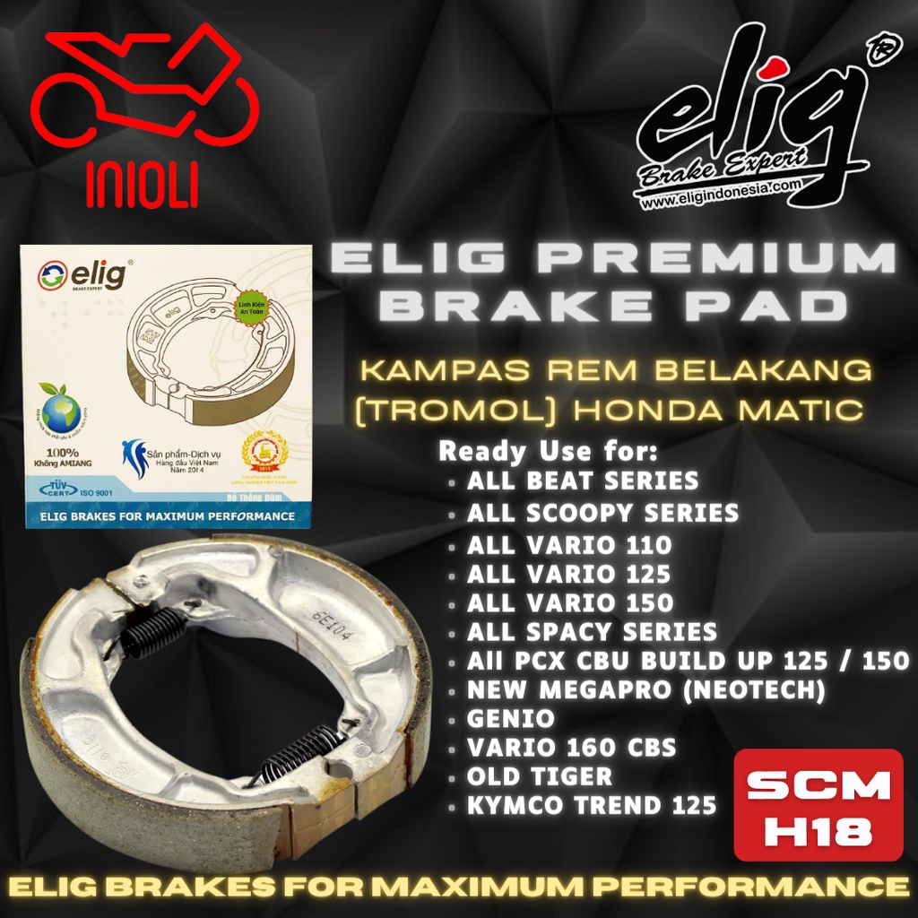 Kampas Rem Belakang Tromol El SCM H18 Honda Old Beat Carbu Beat Fi New Beat Esp Beat Street Beat