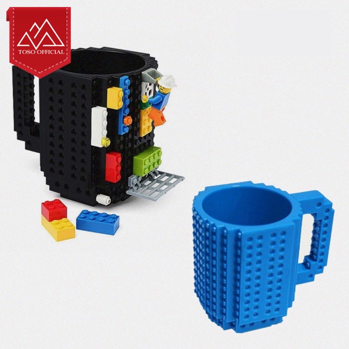 Brick Gelas Mug Lego Build-On Brick Black Mainan Lego Gelas Brick Lego