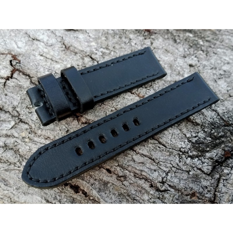 Tali Jam Tangan Kulit Sapi Pull Up Hitam tebal 4mm Bargaransi