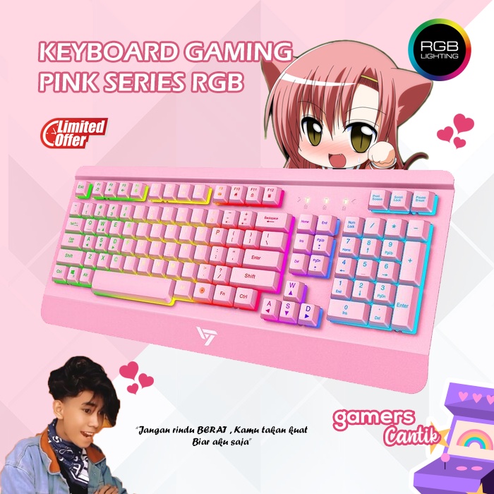 Keyboard Gaming RGB LED Pink Cute - Sakura Series Semi Mechanical