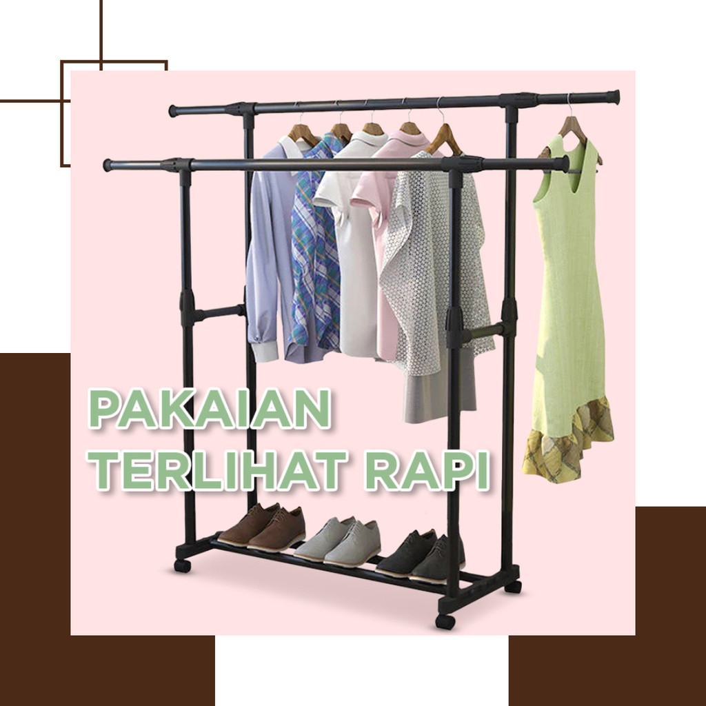 Goto Maden Stand Hanger Rak Serbaguna Dengan 4 Roda