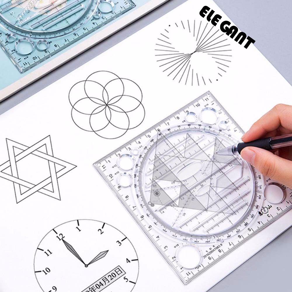 ELEGANT Children Multifunctional Drawing Ruler Construction Scale Geometric Drawing Template Springhall Angle Ellipse Art Design Ruler Design Drawing Ruler Geometric Function 3D Figure Ruler School Accessories Circle Maker Drawing Ruler/Multicolor