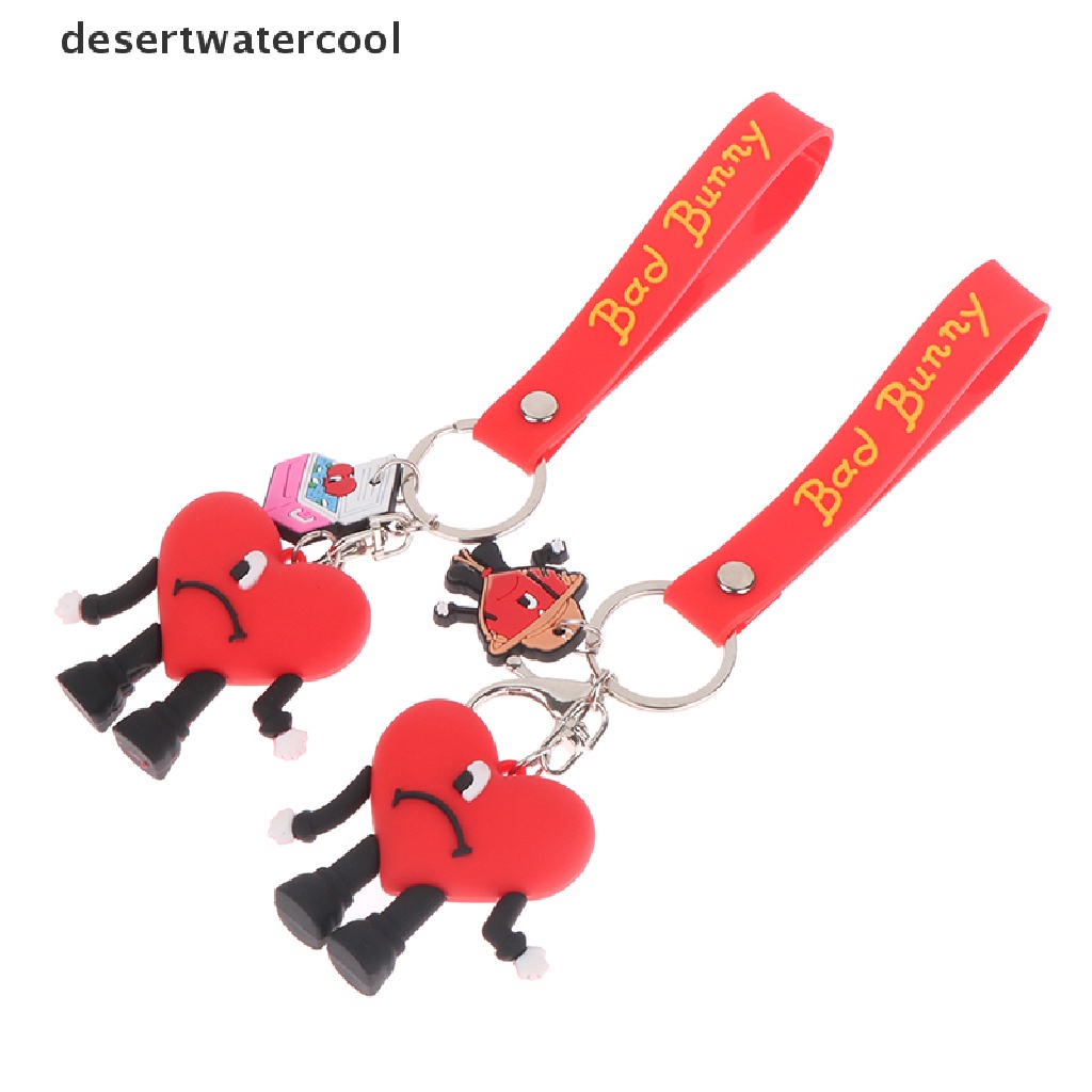 Deid 3D Bad Bunny Karet Gantungan Kunci Lucu Merah Bentuk Hati Keyring Key Chains Pendant Martijn