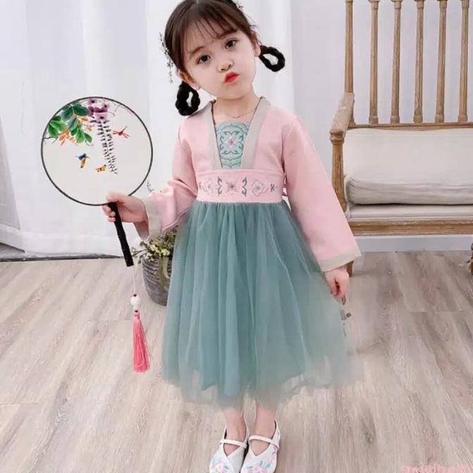 Hanfu/Dress Imlek Anak/Ling Hanfu Dress/Princess Chinese Dress/Pink