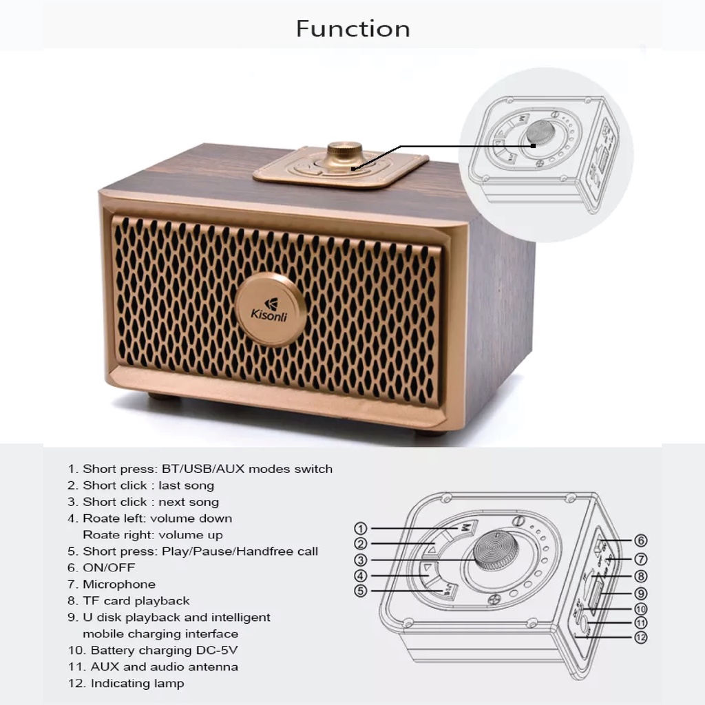Speaker Bluetooth Portable Retro Kisonli Klasik G2 - ACS
