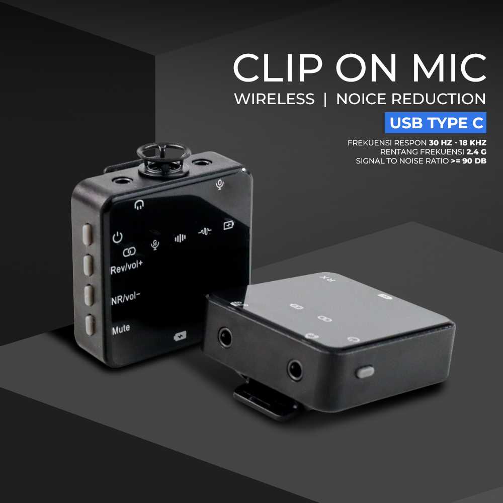 Clip On Mic Wireless Noice Reduction for Vlogging Podcast Livestream Zoom Mikrophone Mikrofon USB Type-C - K63