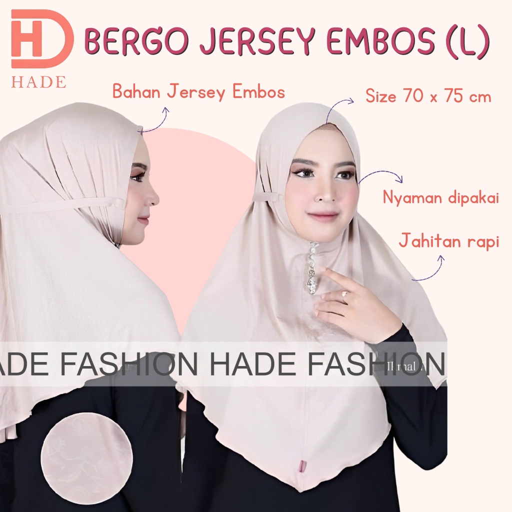 Hijab Bergo Jersey Embos Motif ( L ) / Bergo Maryam Embos Jersey Non Pad Instan