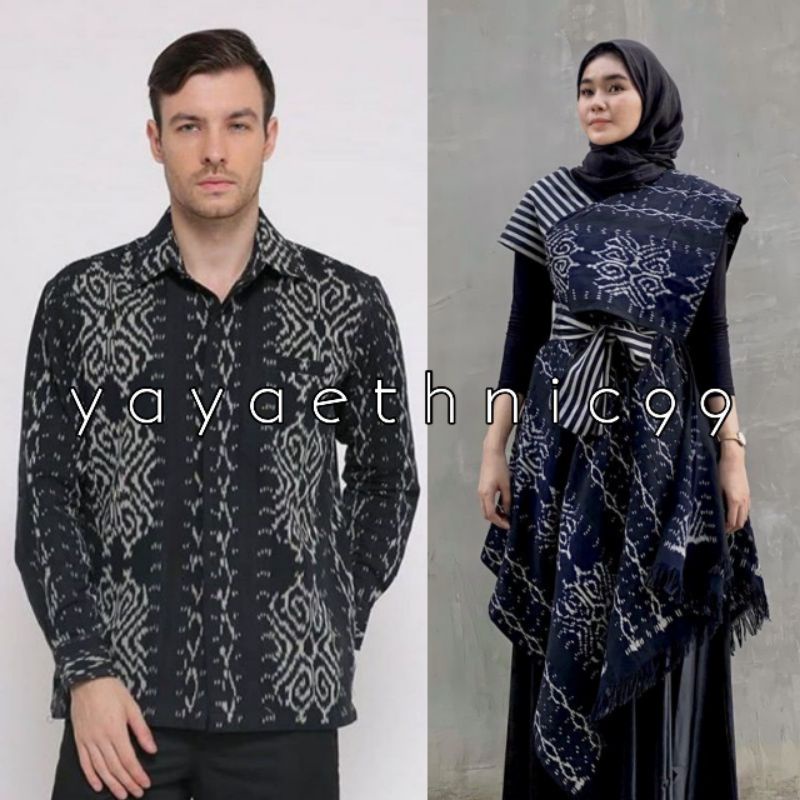 [READY STOK] Set couple prewed baju pasangan tenun, dress sierra tenun troso mix lurik, kemeja panjang ethnic tenun