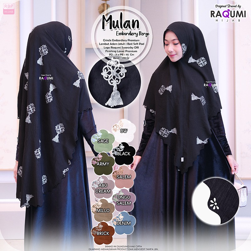 Jilbab Syar'i Instan Mulan Embordiery Bergo Raqumi Hijab