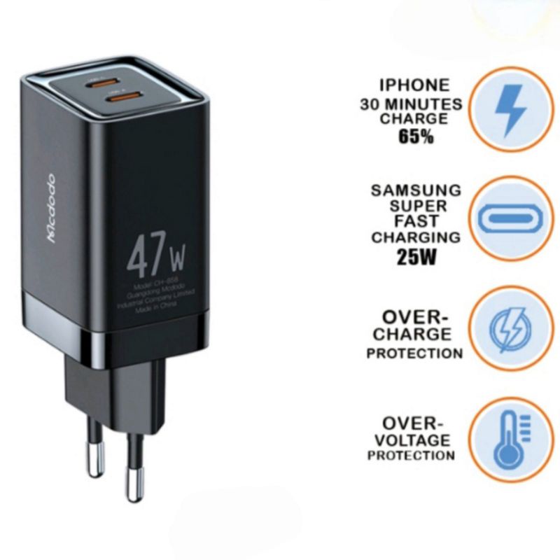 MC DODO Adaptor 47W PD Travel Charger Quick Charge Compatible With PD3.0,QC3.0,FCP/SCP,AFC