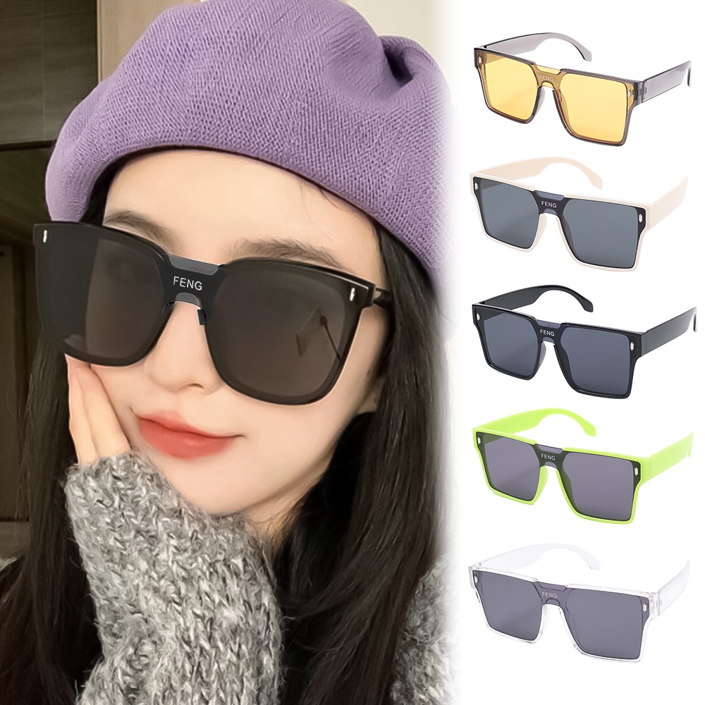 Kacamata Perlindungan UV Bingkai Persegi Vintage INS Bingkai Besar One-piece Windproof Glasses Unisex Kacamata Gaya