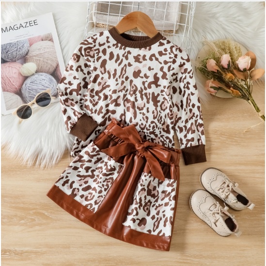 SETELAN ANAK CEWEK LORENG COKLAT + ROK SIZE 100-140 IMPORT