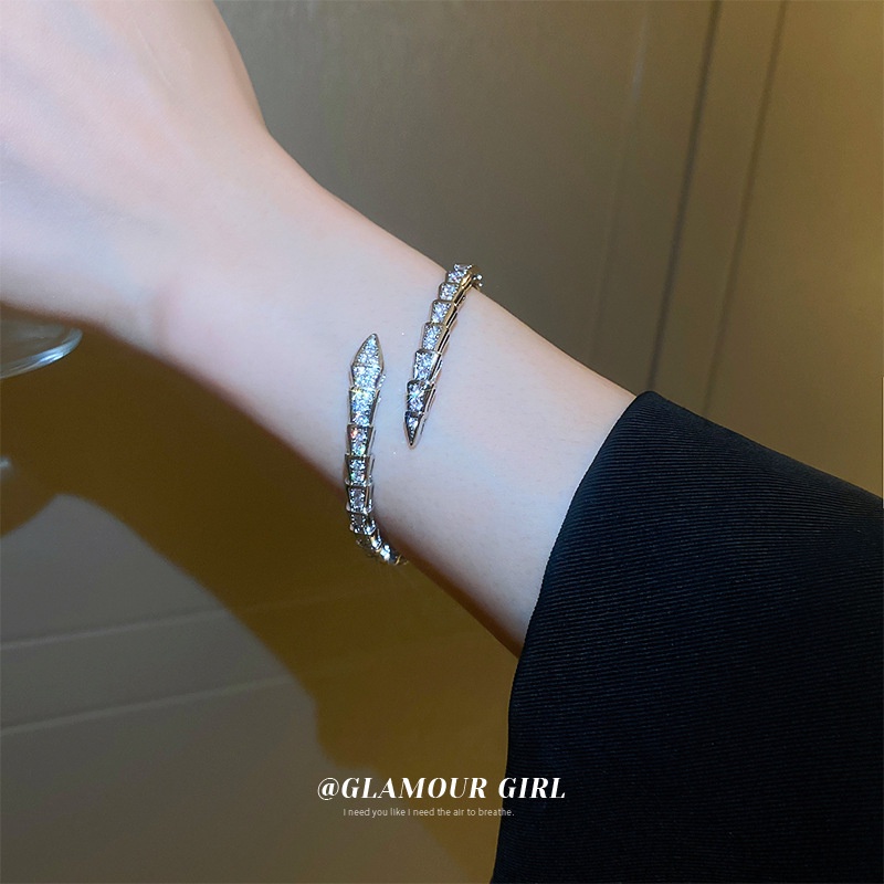 Gelang Terbuka Berbentuk Ular Zirkon Eropa Amerika Temperamen Perempuan High-End Fashion Bracelet