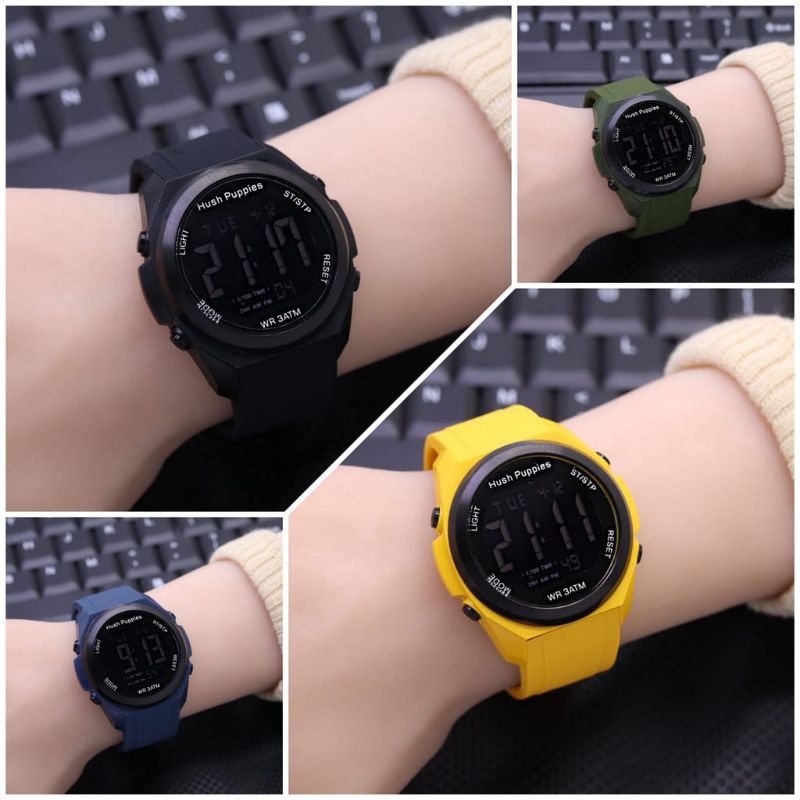 (Terima Cod)Jam Tangan Wanita Hushpuppies 2109 Digital Bulat Anti Air Strap Rubber/Karet(Dikirim Jakarta)