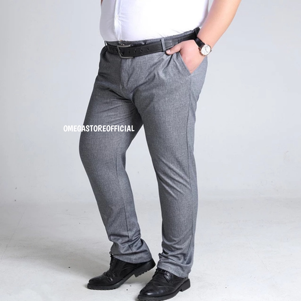 OMEGA - Celana Bahan Dasar Formal Pria Slim Fit Jumbo - Abu muda