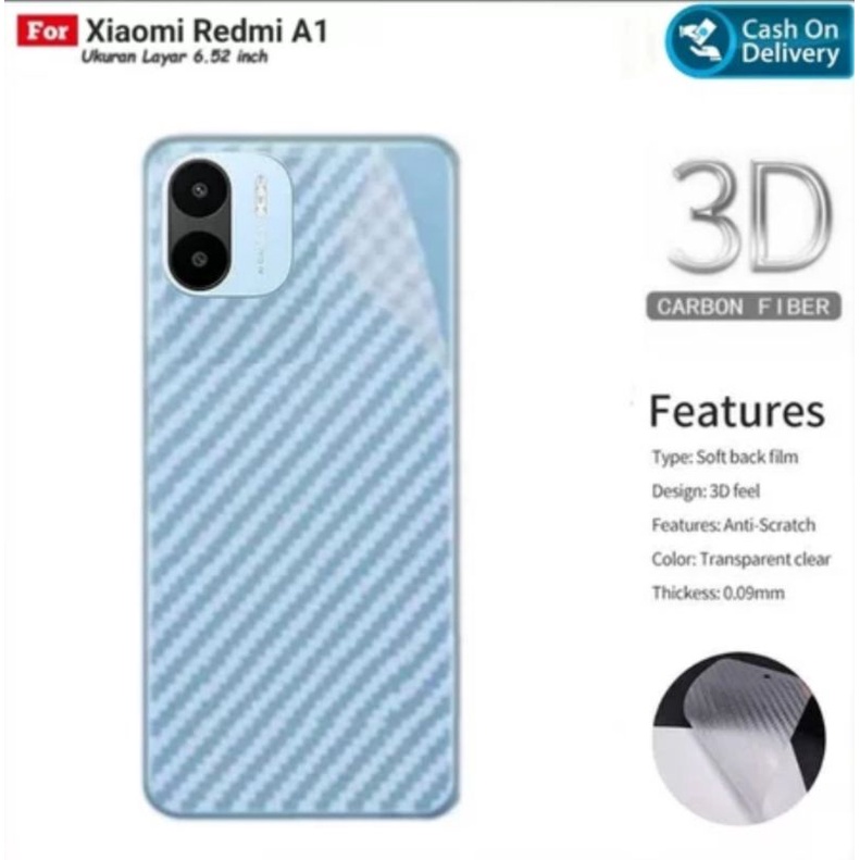 Skin Carbon Xiaomi Redmi A1 2022 Stiker Anti Jamur Belakang Transparan Terasfaran