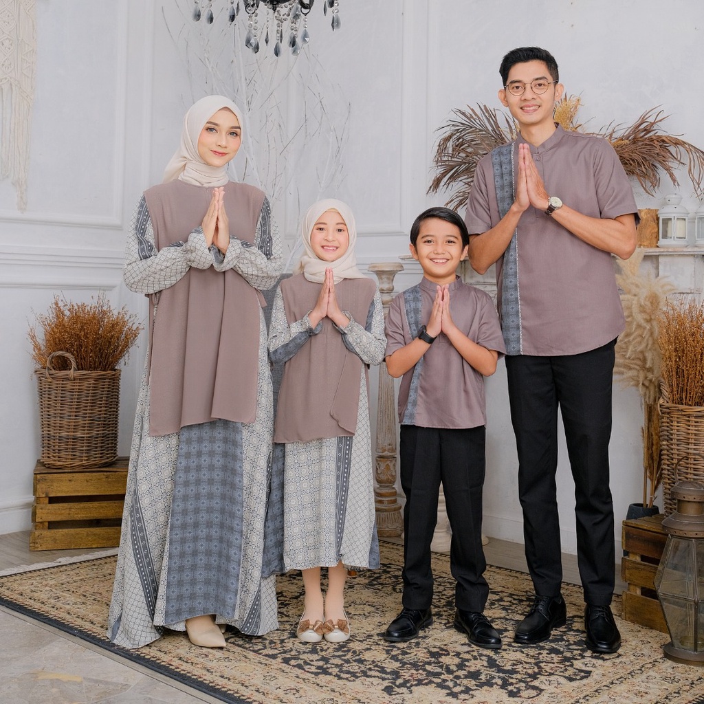 Sarimbit Keluarga Savana Series by Atheera | Couple Ibu Ayah Anak – Gamis Elegan Koko Toyobo Grey