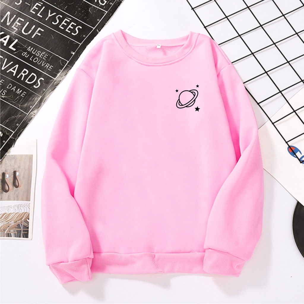 FenishaStore Sweater Crewneck Oversize Wanita Planet Uranus Size M-L-XL-XXL Bisa Bayar Ditempat COD