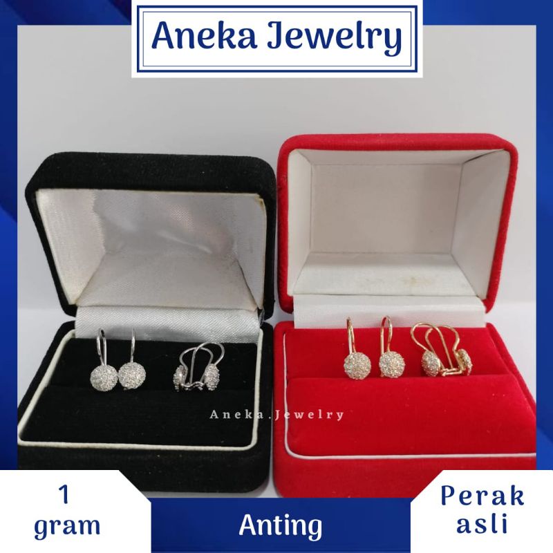 Anting Desy Bulat Mata Full, Sepuh Emas Putih/Kuning, Perak 925