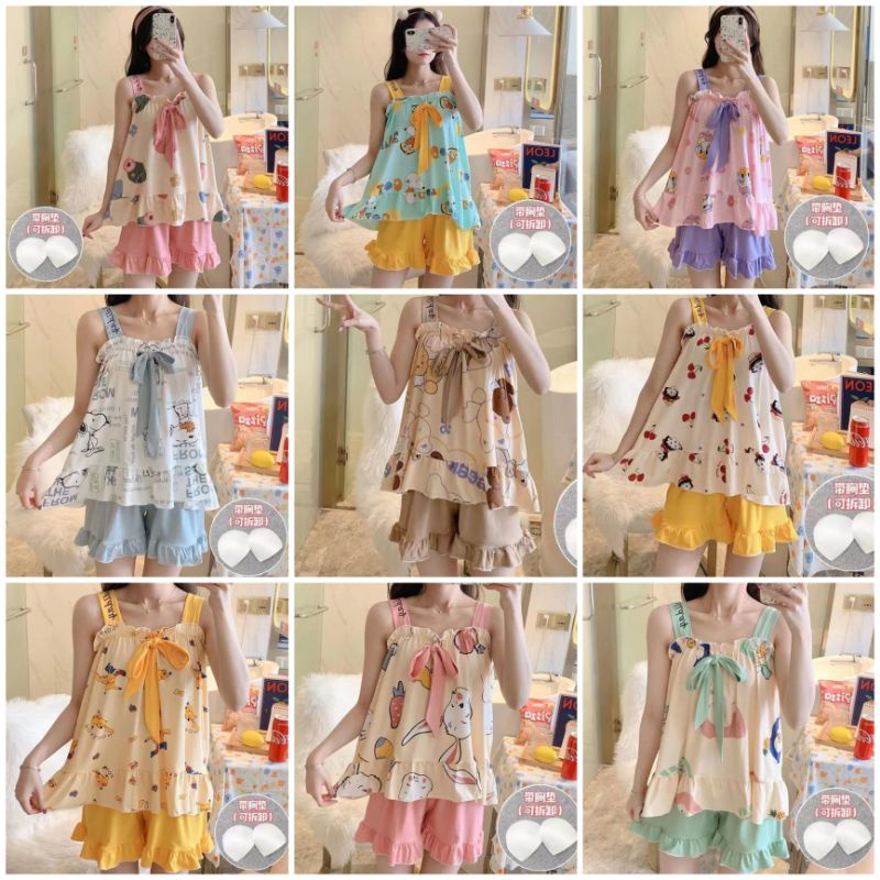 Piyama wanita tali satu import/baju tidur wanita import+busa/Piyama murah/Piyama wanita