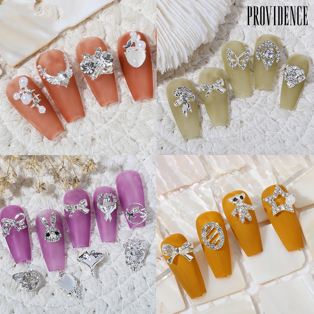 Providence 10Pcs Nail Art Alloy Tiga Dimensi Bersinar Tidak Jatuh Berkilau DIY Mini Nail Art Dekorasi Perak Busur Ornamen Kuku Salon Pasokan