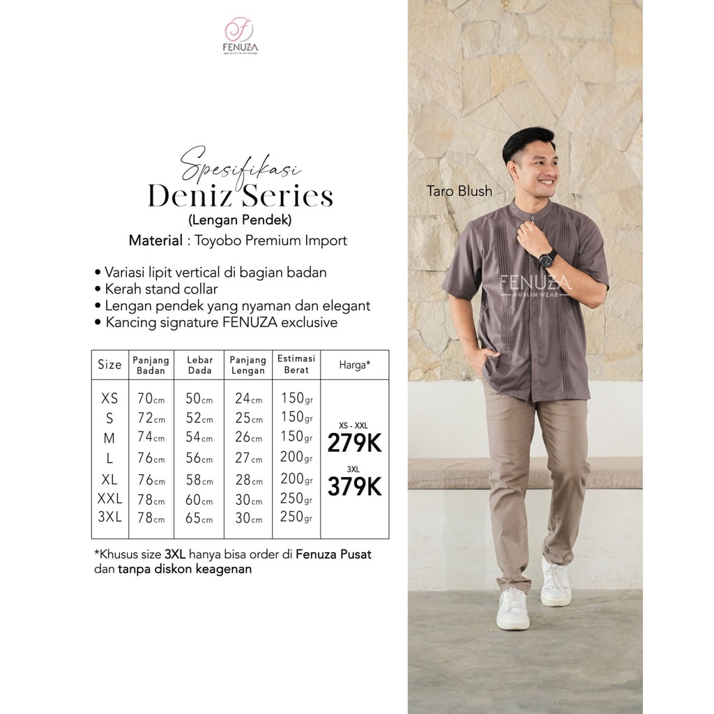 DENIZ SERIES BY FENUZA LENGAN PENDEK KOKO KURTA KEMEJA SARIMBIT COUPLE LEBARAN HAJI UMROH PUTIH WHIT