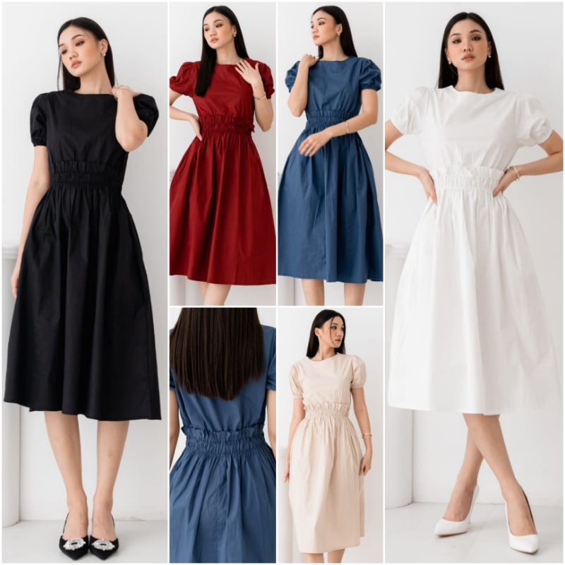 ❣ SPECIAL PRICE ♡ PREMIUM ♡ ORIGINAL ! RAFAELLA VINTAGE PLAIN RAMPLE WAIST RUFFLE FLARE MIDI  DRESS