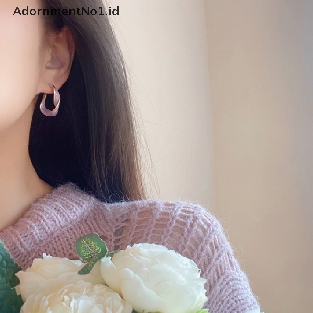 [AdornmentNo1] Fashion Lavender Ungu Anting Wanita Logam Emas Memutar Garis Seni Ungu Stud Earrings Hadiah Perhiasan [ID]