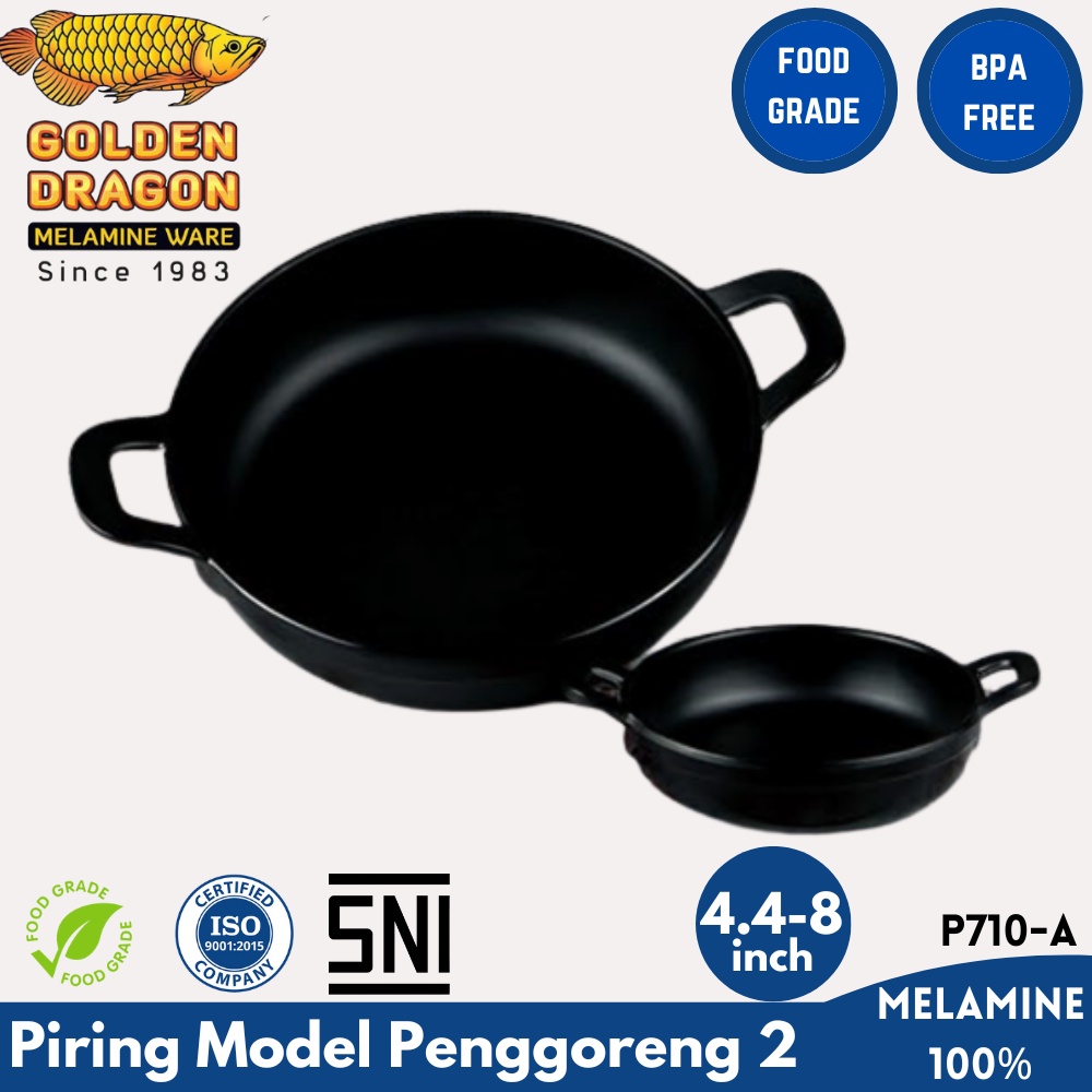 Piring Model Penggorengan Gagang Golden Dragon Melamine / Piring Mangkuk Saji Melamin Panci Saucepan