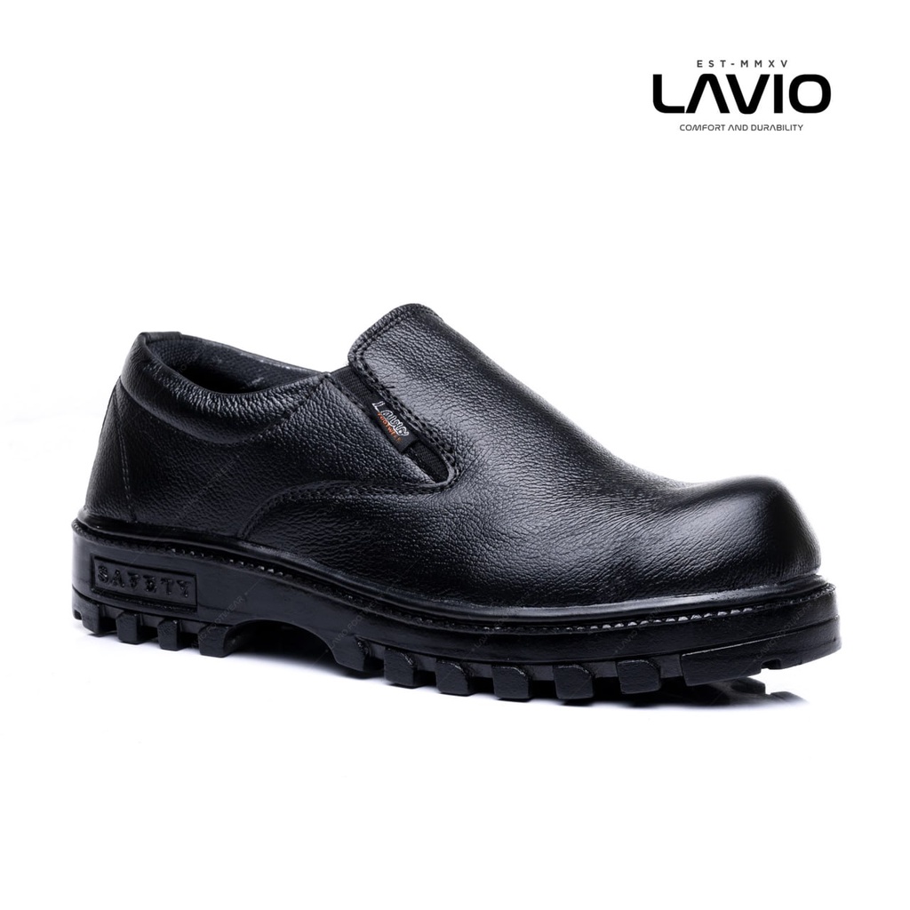 Sepatu Safety Kulit Asli High Quality Premium Tanpa Tali Sefty Shoes Karyawan Pabrik SPBU PDH Lavio ESC