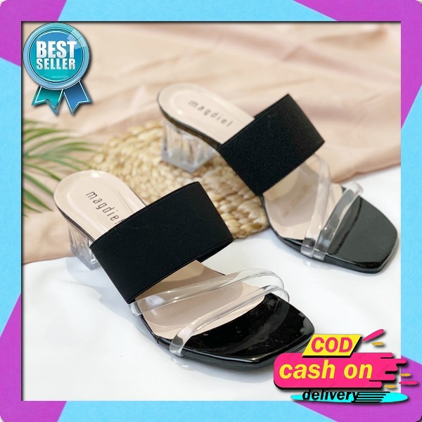 Terbaru High Heels Hak Kaca Wanita 9Cm Strap Mika Transparan Tali Silang Heels Wanita Kondangan Eleg