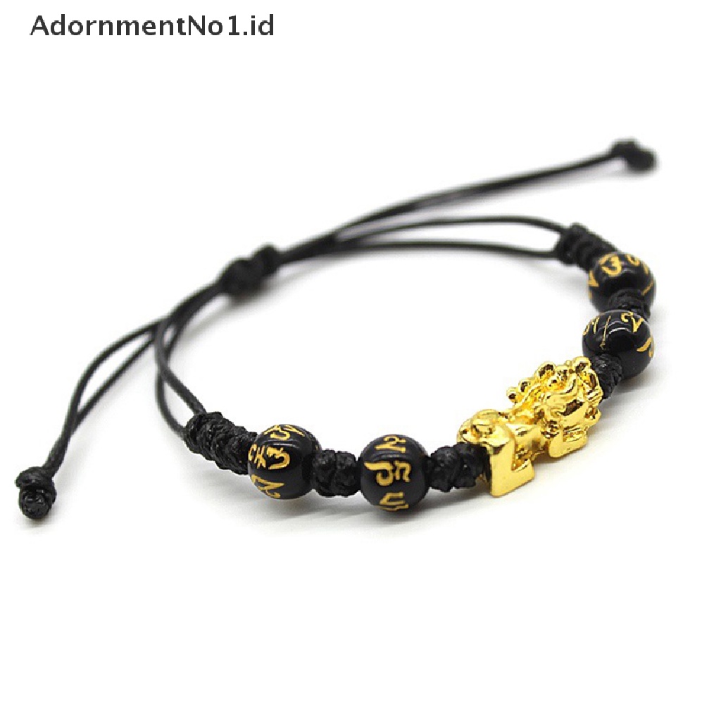 [AdornmentNo1] Unisex Feng Shui Obsidian Batu Beads Bracelet Rope Wristband Gold Kekayaan Kesehatan Kaya Keberuntungan Gelang Untuk Wanita Pria [ID]