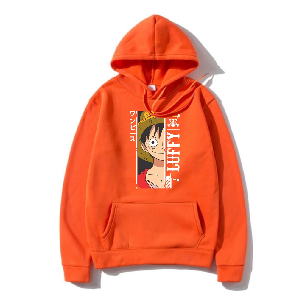 Jumper Hoodie Luffy Anime II  Sweater Hoodie Anime Trendy II Sweter Oblong Topi Size M - XL ( Pria &amp; Wanita / Anak &amp; Dewasa )