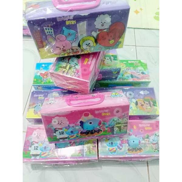 

kotak pensil berkode/kotak pensil 3 tingkat/kotak pensil bermotif lucu dan bercermin
