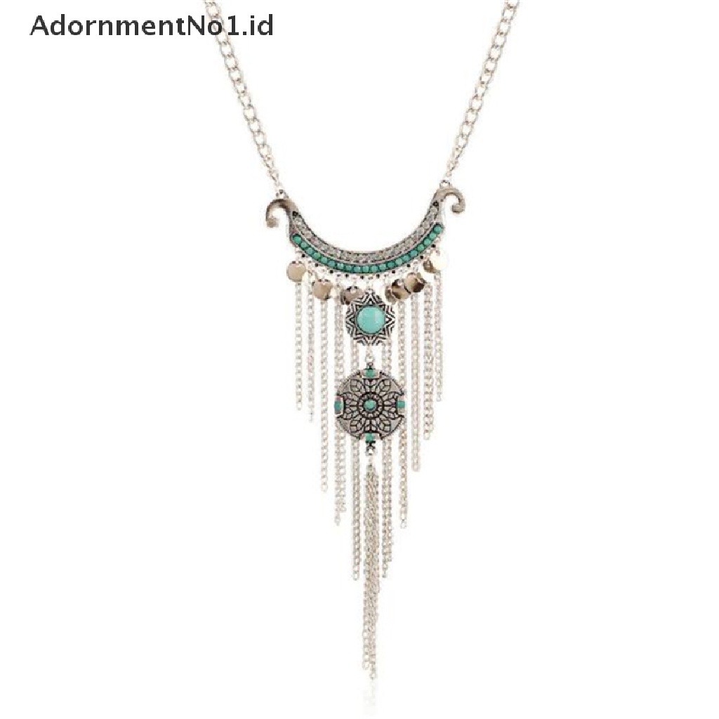 [AdornmentNo1] Retro Bohemian Gypsy Style Turquoise Tassel Rantai Panjang Choker Liontin Kalung [ID]