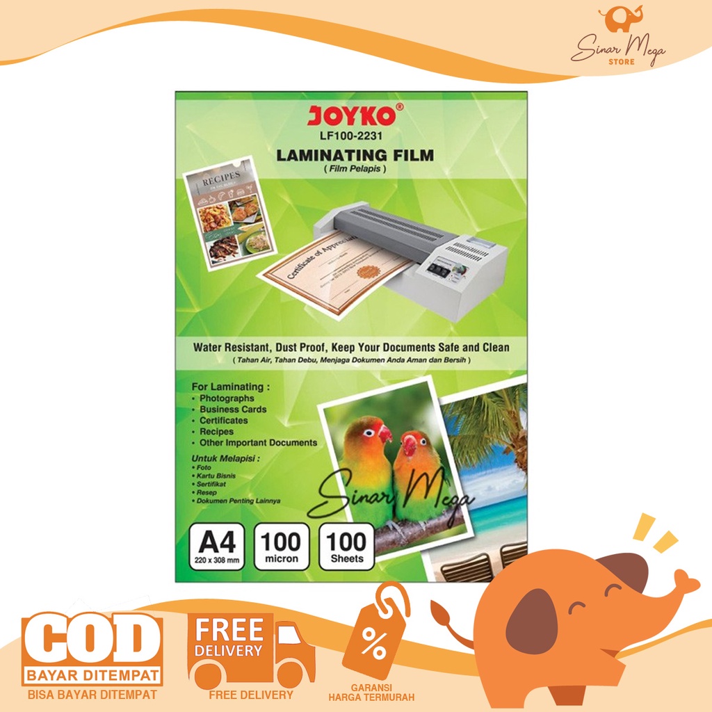 

Joyko Plastik Laminating Film Ukuran A4 220 x 308mm Isi 100 Lembar Tebal 100 Micron